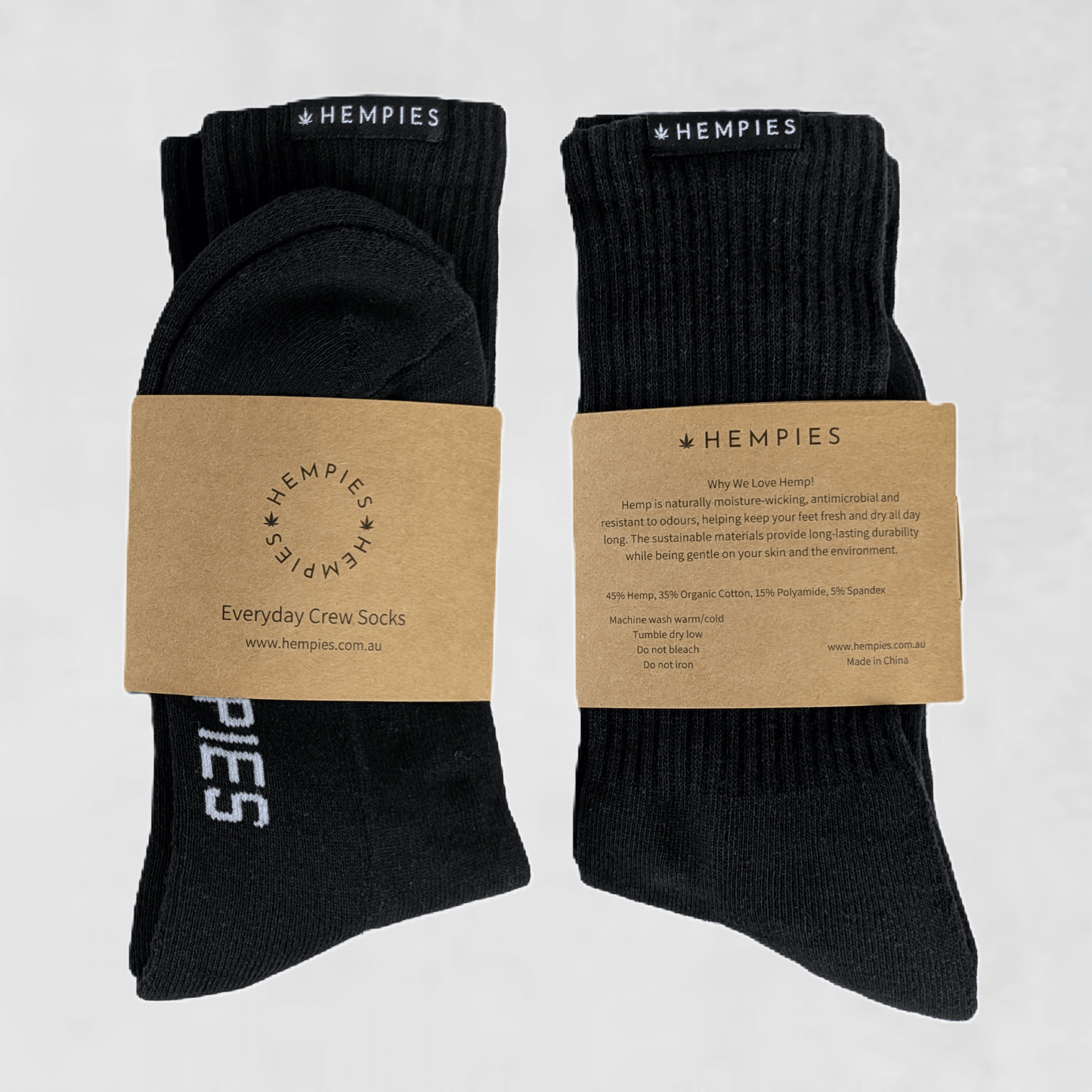 Everyday Hemp and Organic Cotton Blend Crew Socks in Black