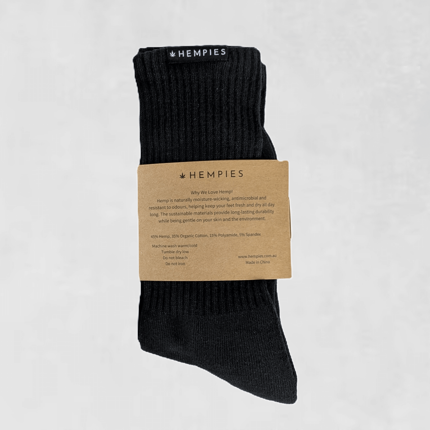 Everyday Hemp and Organic Cotton Blend Crew Socks in Black