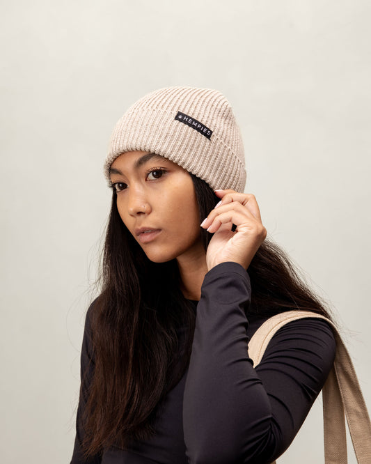 Hempies Beige Hemp & Organic Cotton Beanie | Warm, Comfortable, Sustainable