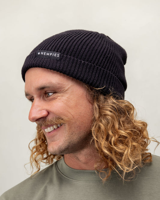 Hempies Black Hemp & Organic Cotton Beanie | Warm, Comfortable, Sustainable