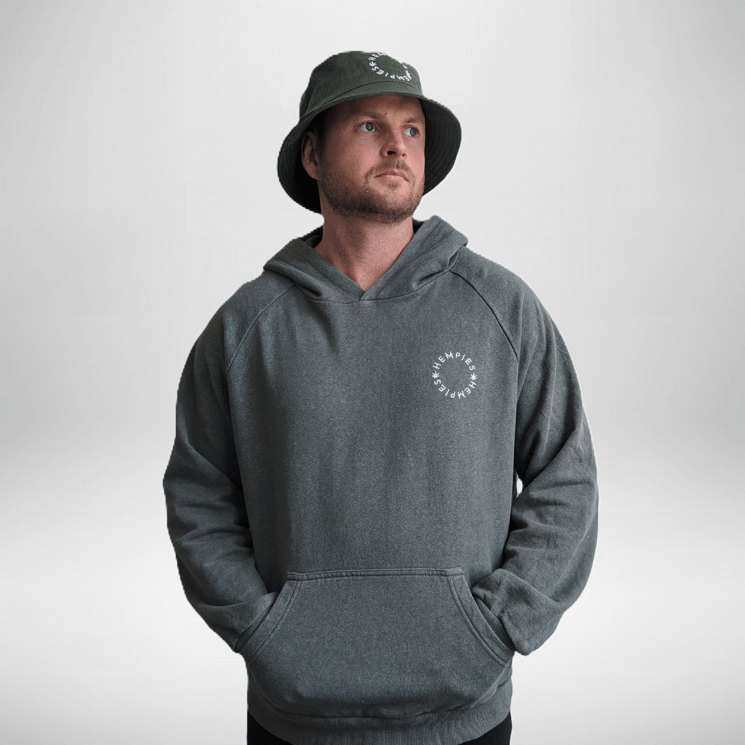 Male in Eco Friendly Olive Green Hemp and Organic Cotton Hoodie