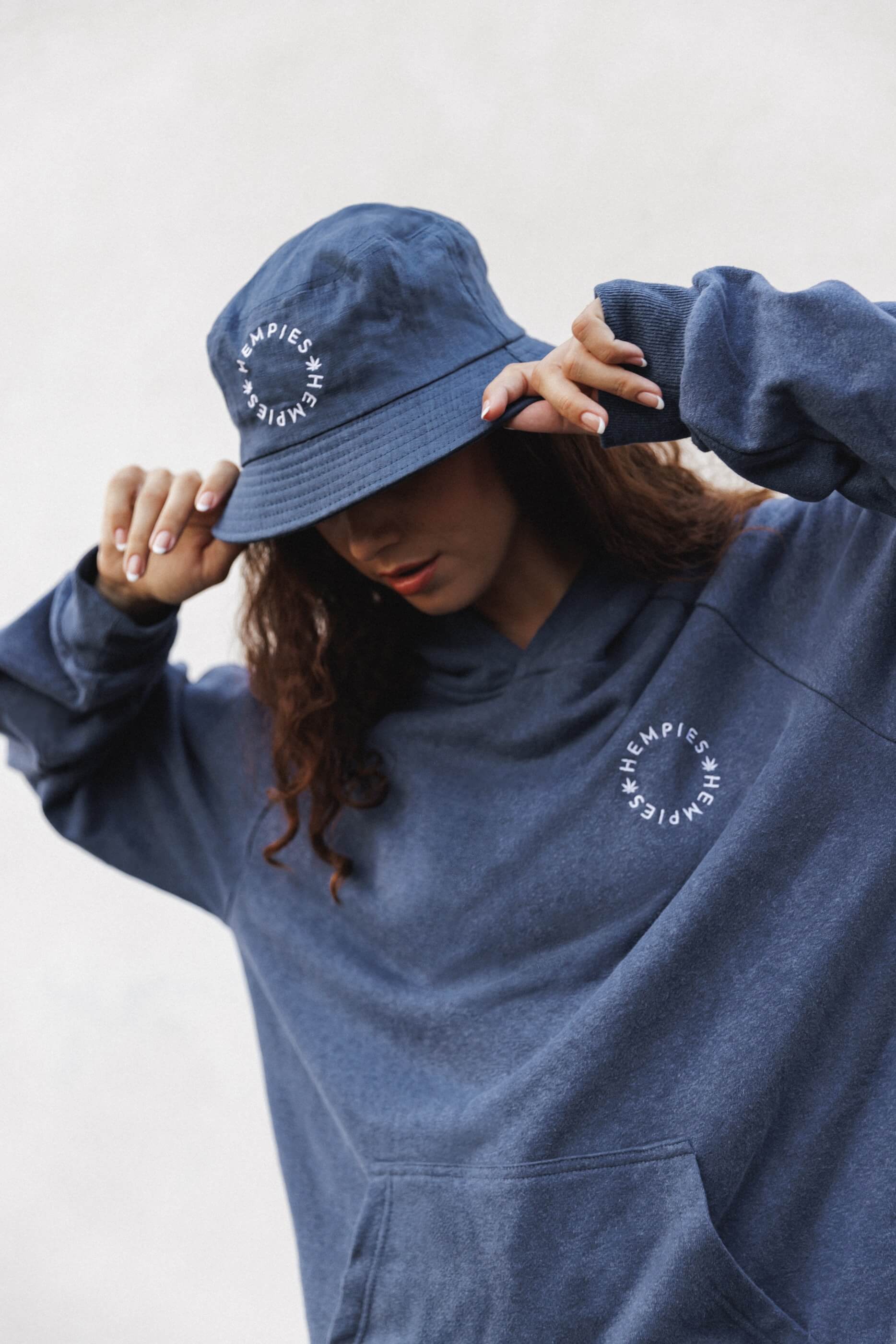 Navy Blue Unisex Cozy Eco Friendly Bucket Hat and Hoodies