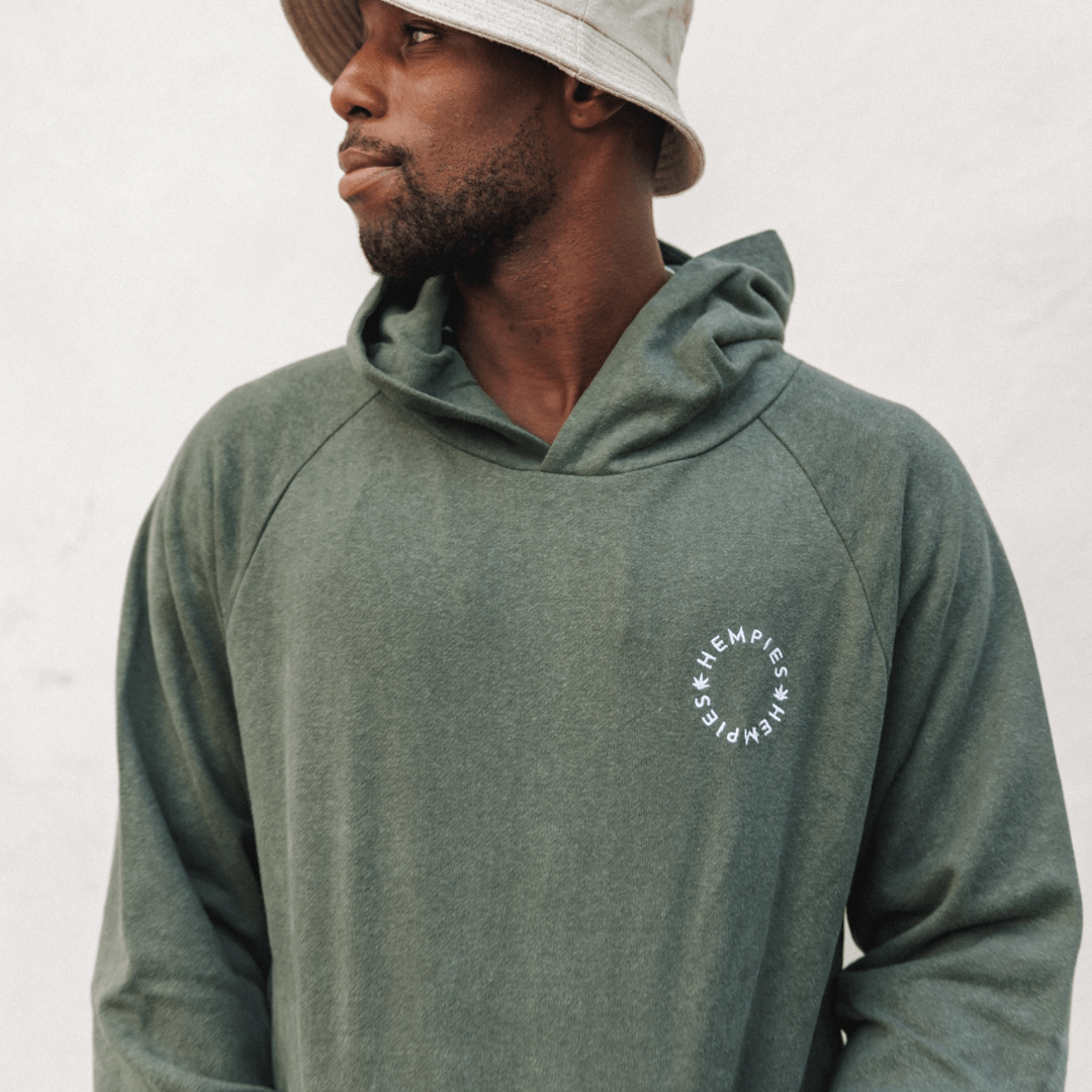 Male Oversize Olive Green Fleecy Hemp and Organic Cotton Hoodie Sweater