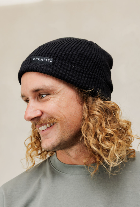 Hempies Black Hemp & Organic Cotton Beanie | Warm, Comfortable, Sustainable