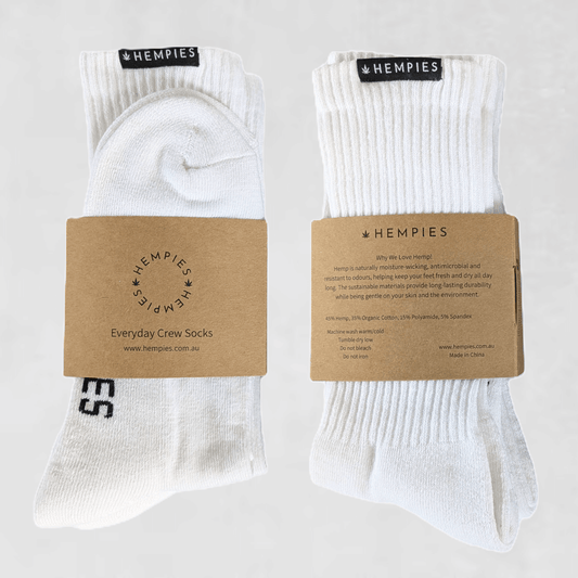 Everyday Hemp and Organic Cotton Blend Crew Socks in White